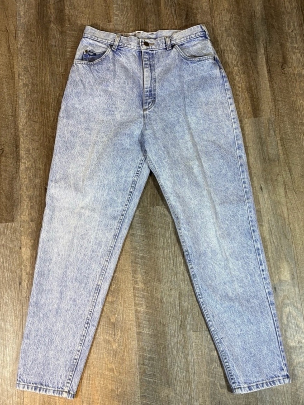 Vintage Lee High Waisted Mom Jeans Acid Wash Tapered Leg Sz 14 Medium USA Made